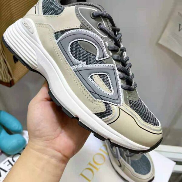 Dior Men B30 Sneaker Gray Mesh and White Technical Fabric (9)