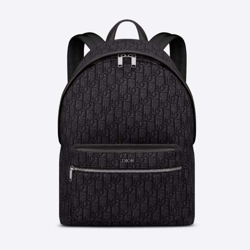 Mochila Rider para hombre de Dior, color negro, con diseño de jacquard oblicuo Dior.