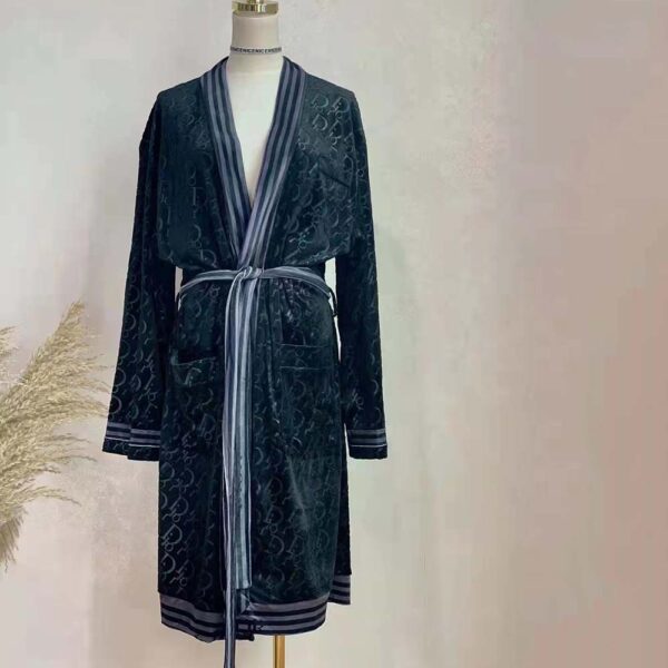 Dior Men Unisize Oblique Bathrobe In Terry Cotton Jacquard-Black (2)