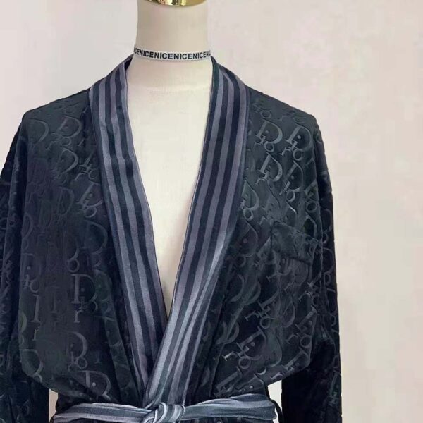 Dior Men Unisize Oblique Bathrobe In Terry Cotton Jacquard-Black (3)