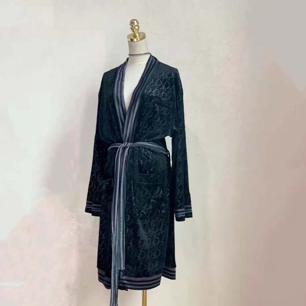 Dior Men Unisize Oblique Bathrobe In Terry Cotton Jacquard-Black (4)