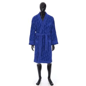 Dior Men Unisize Oblique Bathrobe In Terry Cotton Jacquard-Blue