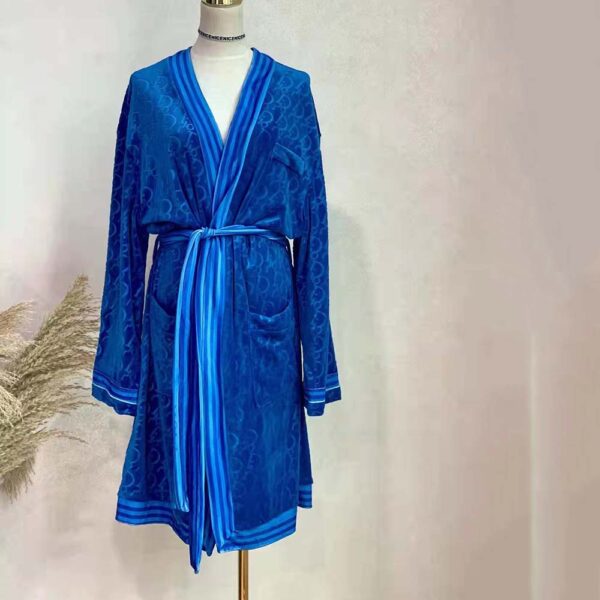 Dior Men Unisize Oblique Bathrobe In Terry Cotton Jacquard-Blue (2)
