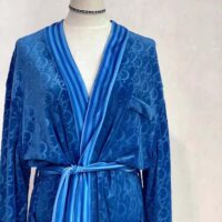 Dior Men Unisize Oblique Bathrobe In Terry Cotton Jacquard-Blue (1)