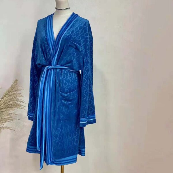 Dior Men Unisize Oblique Bathrobe In Terry Cotton Jacquard-Blue (4)