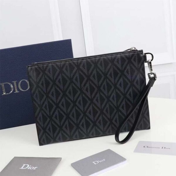 Dior Unisex A5 Pouch Black CD Diamond Canvas Smooth Calfskin (6)