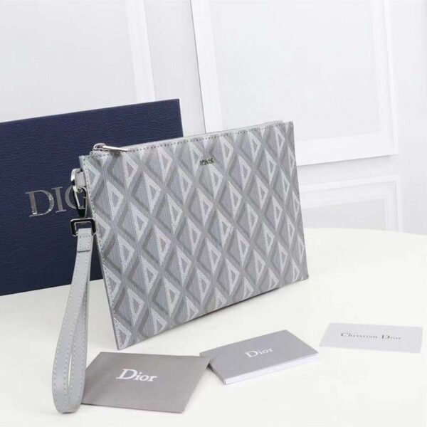 Dior Unisex A5 Pouch Gray CD Diamond Canvas Smooth Calfskin (4)