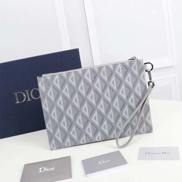 Dior Unisex A5 Pouch Gray CD Diamond Canvas Smooth Calfskin (5)