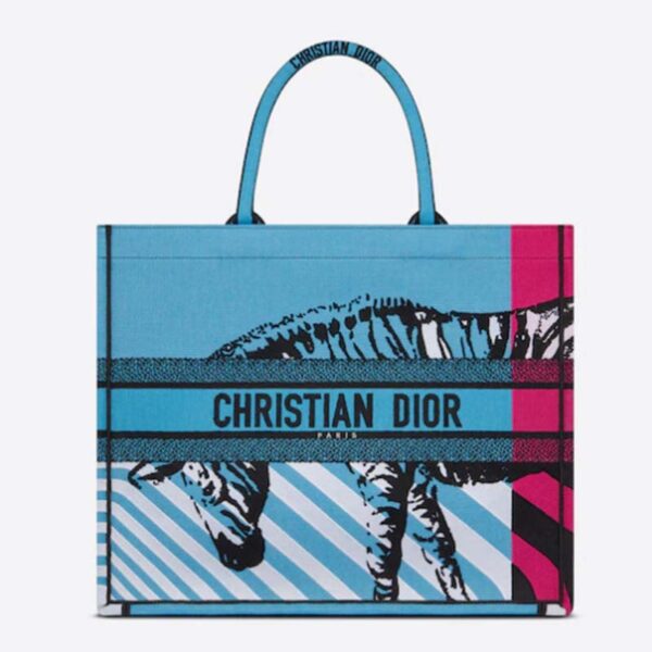 Dior Unisex CD Large Book Tote Blue Pink D-Jungle Pop Embroidery (7)