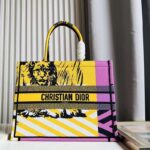 Dior Unisex CD Large Book Tote Yellow Pink D-Jungle Pop Embroidery - Imagen 2