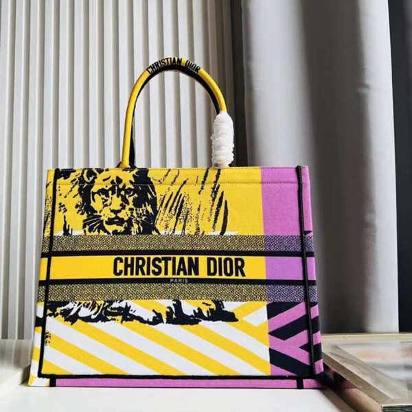 Dior Unisex CD Large Book Tote Yellow Pink D-Jungle Pop Embroidery (1)