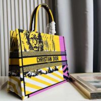 Dior Unisex CD Large Book Tote Yellow Pink D-Jungle Pop Embroidery (5)