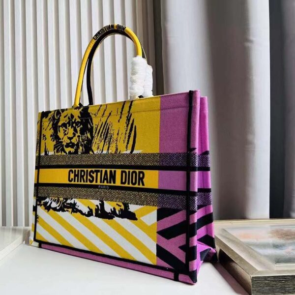 Dior Unisex CD Large Book Tote Yellow Pink D-Jungle Pop Embroidery (4)