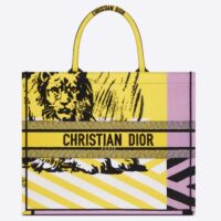 Dior Unisex CD Large Book Tote Yellow Pink D-Jungle Pop Embroidery (5)