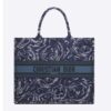 Dior Unisex CD Large Dior Book Tote Blue Dior Roses Embroidery