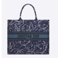 Dior Unisex CD Large Dior Book Tote Blue Dior Roses Embroidery (1)