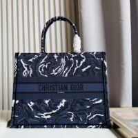 Dior Unisex CD Large Dior Book Tote Blue Dior Roses Embroidery (1)
