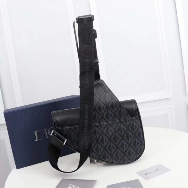 Dior Unisex CD Mini Saddle Bag Black CD Diamond Canvas Smooth Calfskin (1)