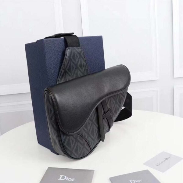 Dior Unisex CD Mini Saddle Bag Black CD Diamond Canvas Smooth Calfskin (7)