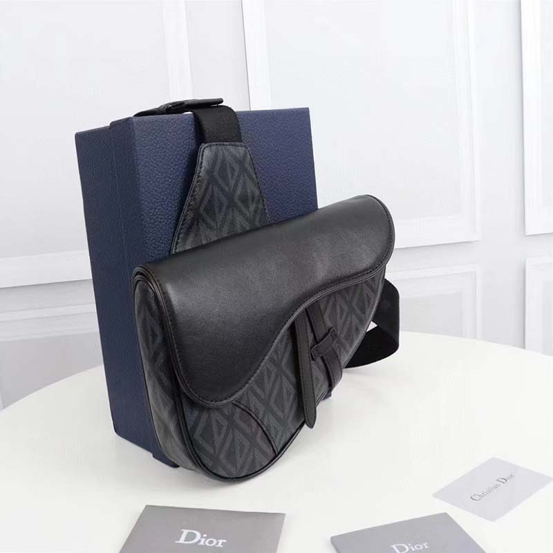 Saddle Bag Black CD Diamond Canvas and Smooth Calfskin