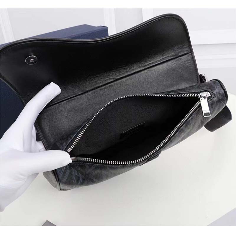 Saddle Bag Black CD Diamond Canvas and Smooth Calfskin