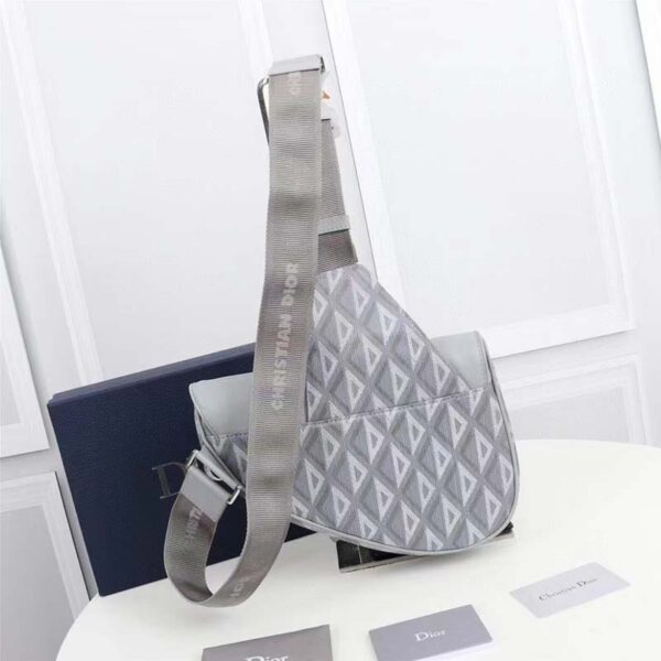 Dior Unisex CD Mini Saddle Bag Gray CD Diamond Canvas Smooth Calfskin (1)