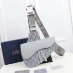 Dior Unisex CD Mini Saddle Bag Gray CD Diamond Canvas Smooth Calfskin - Imagen 2