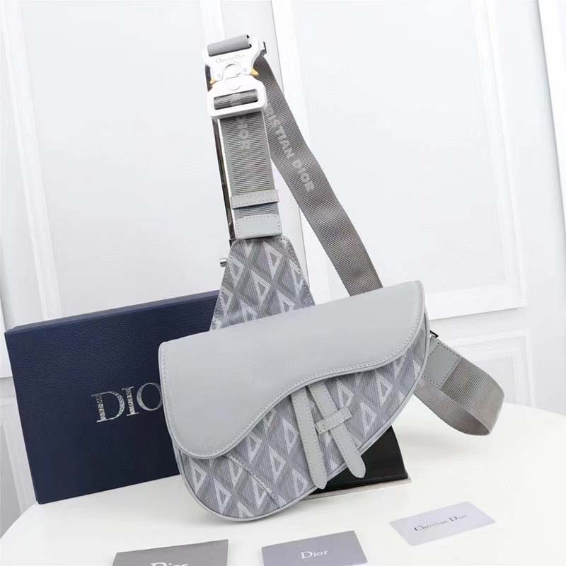 Dior Mini Saddle Bag Gray in Diamond Canvas/Smooth Calfskin Leather with  Silver-tone - US