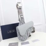 Dior Unisex CD Mini Saddle Bag Gray CD Diamond Canvas Smooth Calfskin - Imagen 4
