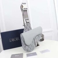 Dior Unisex CD Mini Saddle Bag Gray CD Diamond Canvas Smooth Calfskin (2)