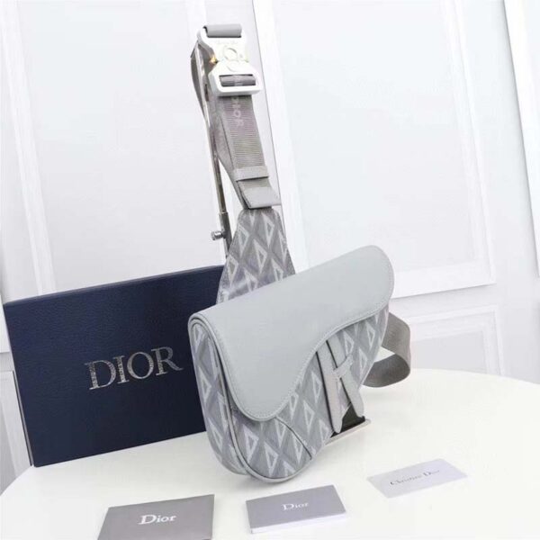 Dior Unisex CD Mini Saddle Bag Gray CD Diamond Canvas Smooth Calfskin (6)