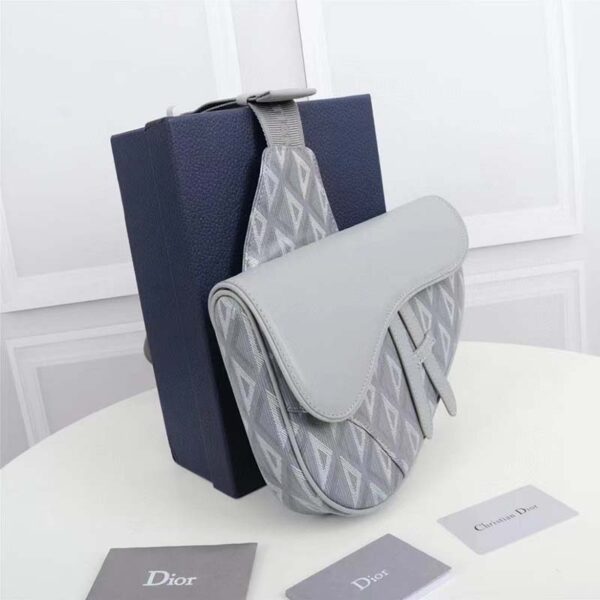 Dior Unisex CD Mini Saddle Bag Gray CD Diamond Canvas Smooth Calfskin (9)