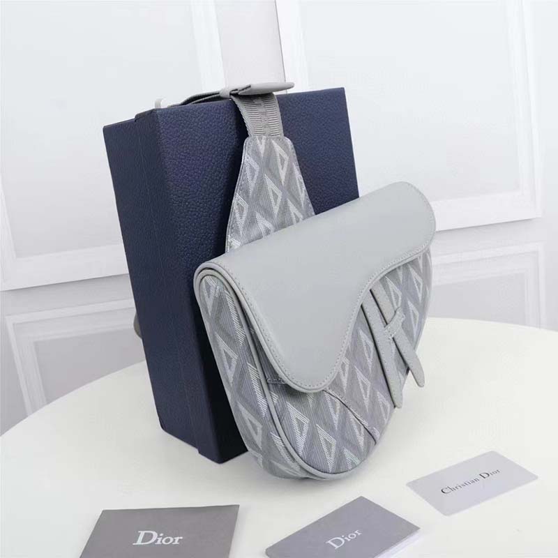 Dior - Saddle Bag Dior Gray CD Diamond Canvas and Smooth Calfskin - Men