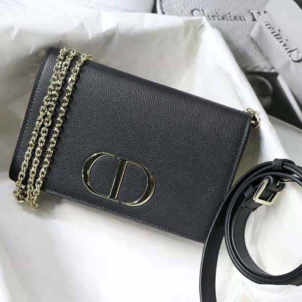 Dior Women 30 Montaigne 2-in-1 Pouch Stone Grained Calfskin-Black