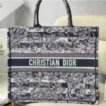 Dior Women CD Large Book Tote Navy Blue Toile De Jouy Stripes Embroidery - Image 2