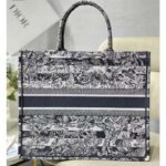 Dior Women CD Large Book Tote Navy Blue Toile De Jouy Stripes Embroidery - Image 3