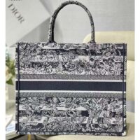 Dior Women CD Large Book Tote Navy Blue Toile De Jouy Stripes Embroidery (6)