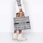 Dior Women CD Large Book Tote Navy Blue Toile De Jouy Stripes Embroidery - Image 11