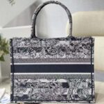 Dior Women CD Medium Book Tote Navy Blue Toile De Jouy Stripes Embroidery - Image 5