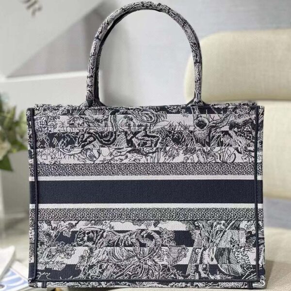 Dior Women CD Medium Book Tote Navy Blue Toile De Jouy Stripes Embroidery (11)
