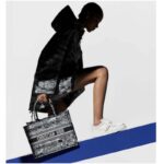 Dior Women CD Medium Book Tote Navy Blue Toile De Jouy Stripes Embroidery - Image 12