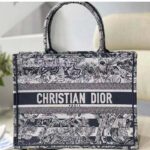Dior Women CD Medium Book Tote Navy Blue Toile De Jouy Stripes Embroidery - Image 2