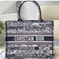 Dior Women CD Medium Book Tote Navy Blue Toile De Jouy Stripes Embroidery (9)