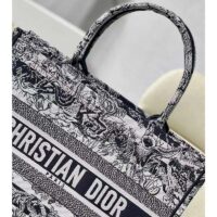 Dior Women CD Medium Book Tote Navy Blue Toile De Jouy Stripes Embroidery (9)