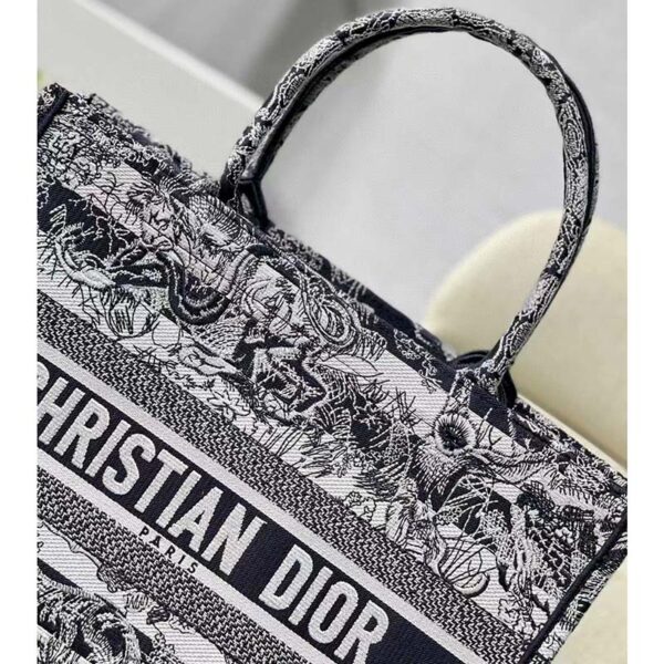 Dior Women CD Medium Book Tote Navy Blue Toile De Jouy Stripes Embroidery (7)