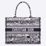 Dior Women CD Medium Book Tote Navy Blue Toile De Jouy Stripes Embroidery
