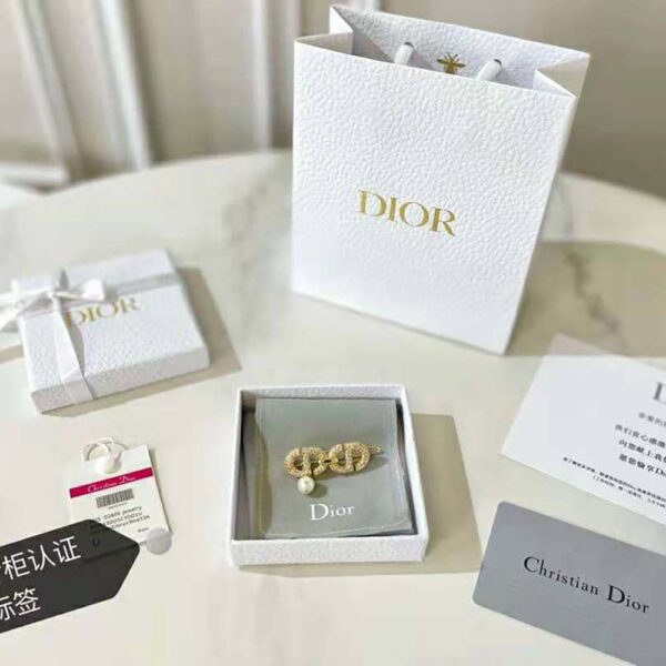 Dior Women CD Navy Barrette Gold-Finish Metal and White Crystals (2)