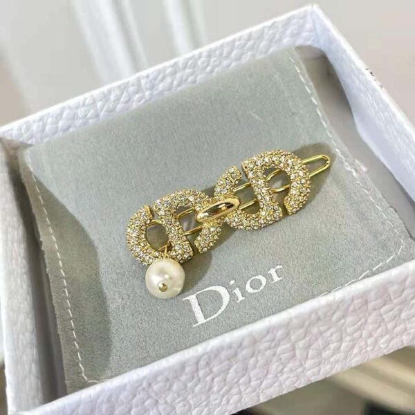 Dior Women CD Navy Barrette Gold-Finish Metal and White Crystals (4)