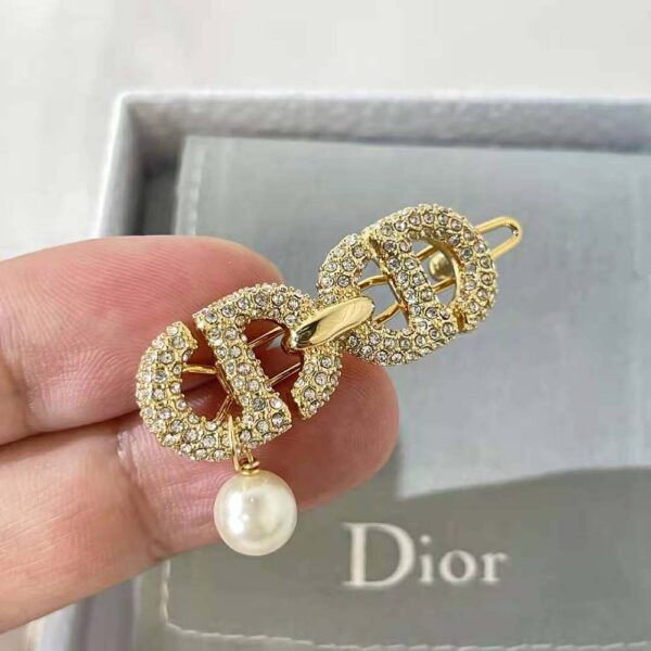 Dior Women CD Navy Barrette Gold-Finish Metal and White Crystals (5)