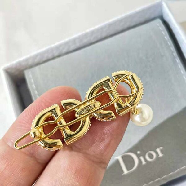 Dior Women CD Navy Barrette Gold-Finish Metal and White Crystals (6)